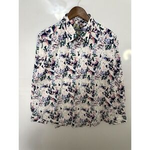 Robert Graham Men's Paper Lanes Multicolor Button Up Casual Shirt Size XL